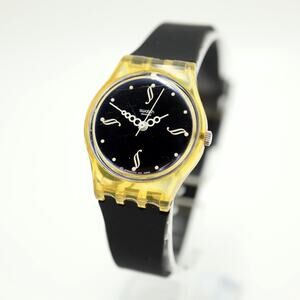 Vintage Swatch Noeud Marin Black Yellow Swiss 25mm Womens Watch w New Battery